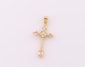 1 pcs Gold CZ Cross Pendant,18K Gold Filled Religion Charm,Christian Charm DIY Bracelet Necklace Jewelry Making Findings Supply