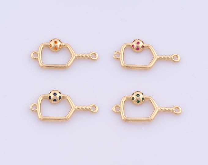 1 pcs Gold CZ Pickle Ball Connector,18K Gold Filled Rackets Connector,DIY Bracelet Necklace Jewelry Making Findings Supply