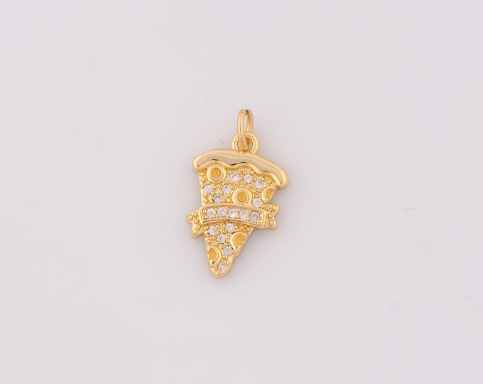1 pcs Gold CZ Pizza Pendant,18K Gold Filled Pizza Charm,Pizza Charms,DIY Bracelet Necklace Jewelry Making Findings Supply