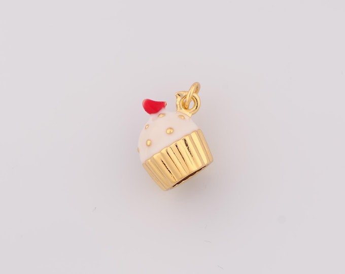 1 pcs Gold Enamel Cake Pendant,18K Gold Filled Cake Charm Cake Charms,DIY Bracelet Necklace Jewelry Making Findings Supply