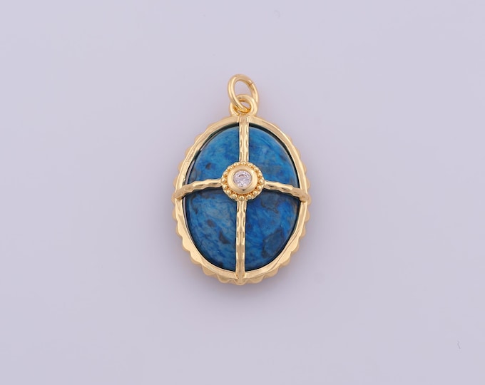 1 pcs Gold CZ Natural Stone Pendant,18K Gold Filled Oval Charm,Energy Stone Charms DIY Bracelet Necklace Jewelry Making Findings Supply