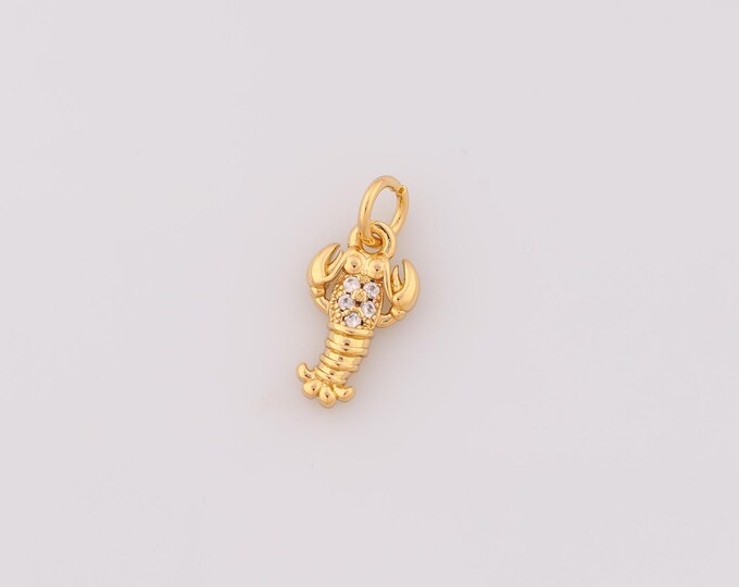 1 pcs Gold CZ Lobster Pendant,18K Gold Filled Lobster Charm,Lobster Charms,DIY Bracelet Necklace Jewelry Making Findings Supply