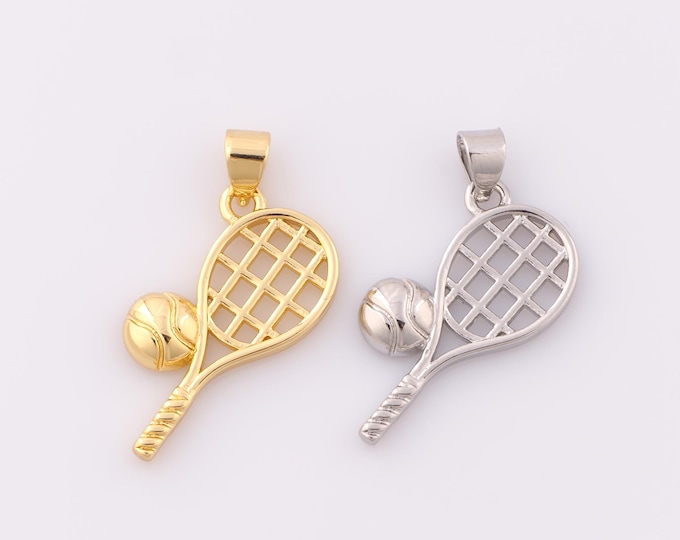 1 pcs Gold Tennis Racket Pendant,18K Gold Filled Tennis Charm,Tennis Racket Charm DIY Bracelet Necklace Jewelry Making Findings Supply
