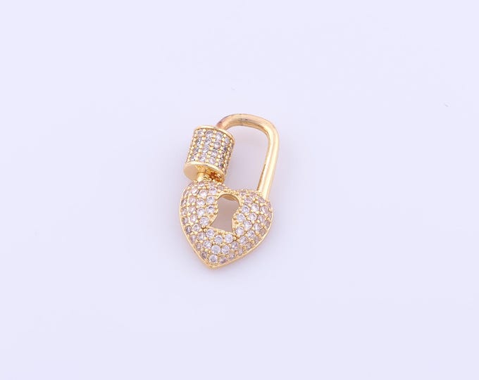 1 pcs Gold CZ Carabiner Clasp,18K Gold Filled Screw Clasp,Heart Lock Clasp for DIY Bracelet Necklace Jewelry Making Findings Supply