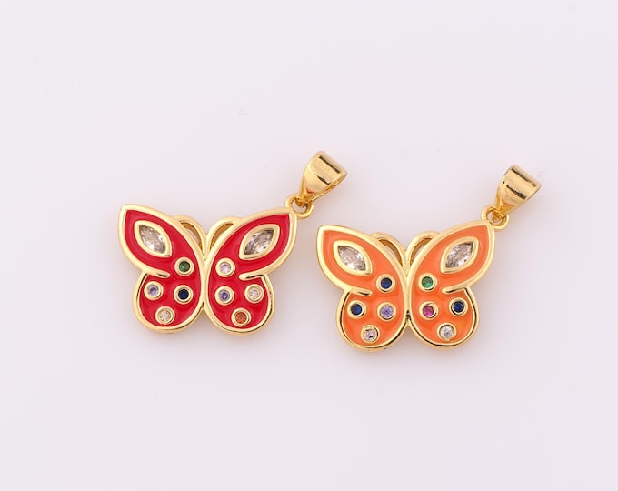 1 pcs Gold Enamel Butterfly Pendant,18K Gold Filled Butterfly Charm,CZ Butterfly Charm DIY Bracelet Necklace Jewelry Making Findings Supply