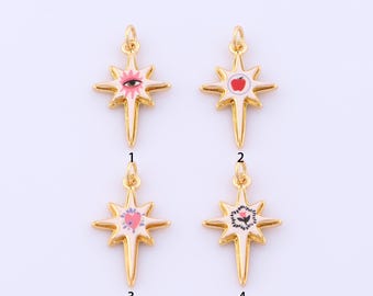1 pcs Gold Enamel Polaris Pendant,18K Gold Filled Heart Flower Charm,Apple Charms DIY Bracelet Necklace Jewelry Making Findings Supply