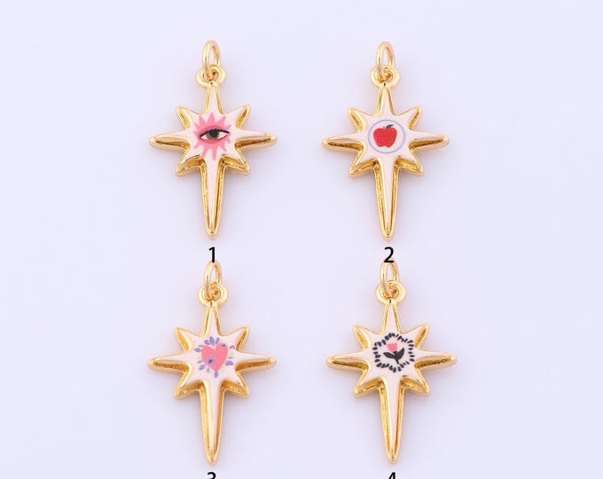 1 pcs Gold Enamel Polaris Pendant,18K Gold Filled Heart Flower Charm,Apple Charms DIY Bracelet Necklace Jewelry Making Findings Supply