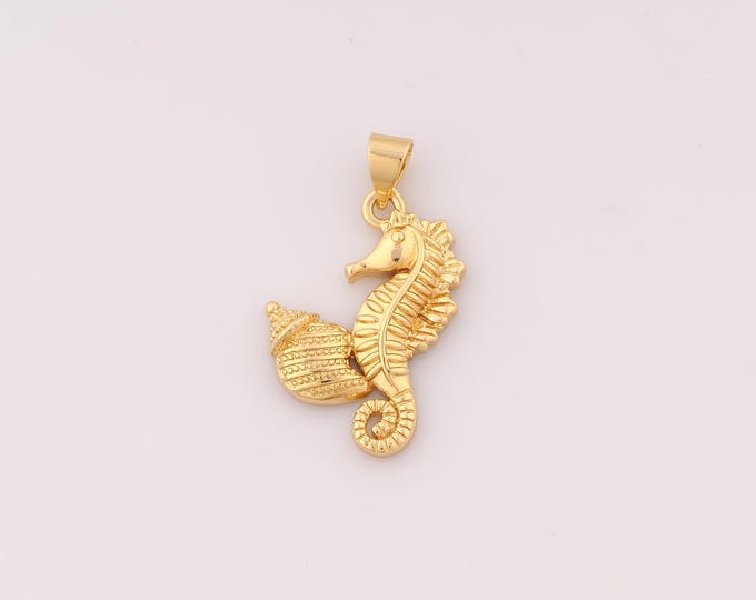 1 pcs Gold Seahorse Pendant,18K Gold Filled Conch Charm,Marine Life Charms DIY Bracelet Necklace Jewelry Making Findings Supply