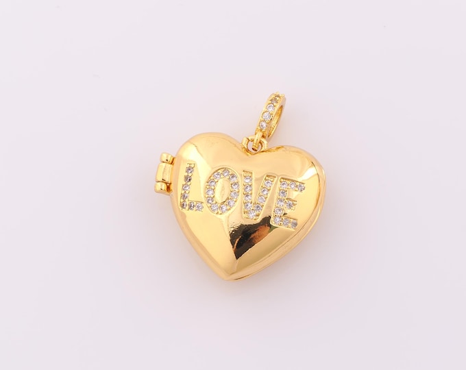 1 pcs Gold CZ LOVE Pendant,18K Gold Filled Photo Frame Charm,Letter Charm DIY Bracelet Necklace Jewelry Making Findings Supply