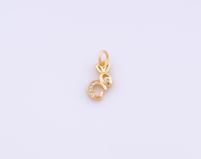 1 pcs Gold CZ Rabbit Pendant,18K Gold Filled Animal Charm,Rabbit Charms DIY Bracelet Necklace Jewelry Making Findings Supply