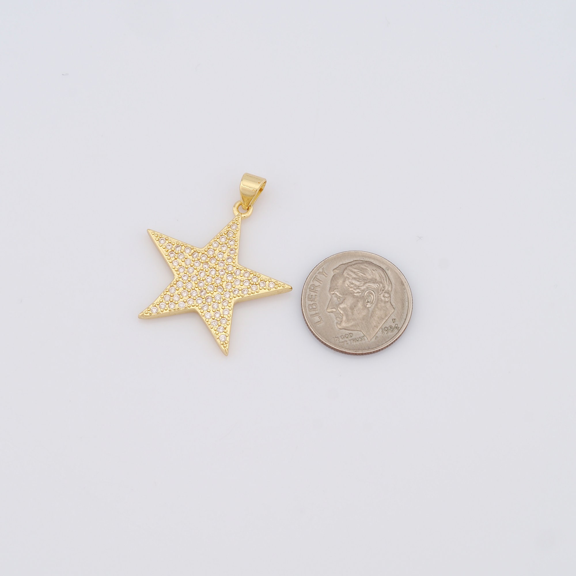1 Pcs Gold Star Pendant,18k Gold Filled CZ Star Charm,star