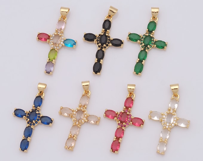 1 pcs Gold Cross Pendant,18K Gold Filled CZ Christian Charm,Religion Charm DIY Bracelet Necklace Jewelry Making Findings Supply