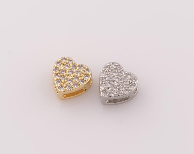 1 pcs 18K Gold Filled CZ Heart Spacer Beads,Heart Beads,Heart Beads for DIY Jewelry Making Findings Supply