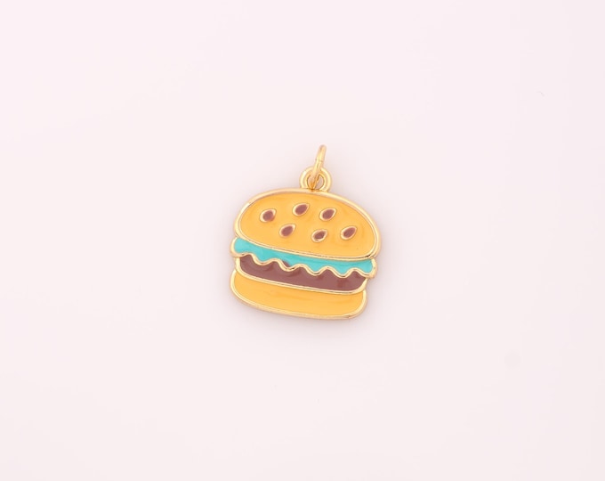 1 pcs Gold Enamel Hamburger Pendant,18K Gold Filled Hamburger Charm,Hamburger Charms DIY Bracelet Necklace Jewelry Making Findings Supply