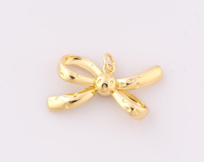 1 pcs Gold Bow Pendant,18K Gold Filled Bow Charm,Bow Charm DIY Bracelet Necklace Jewelry Making Findings Supply