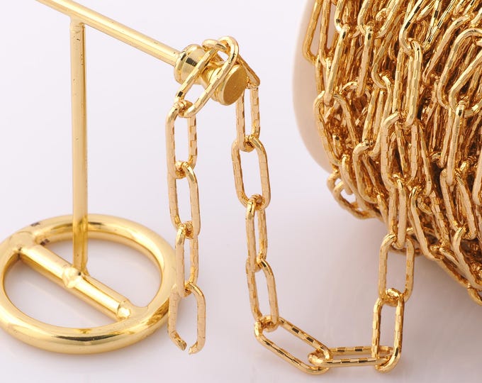 1 Meter Gold Paper Clip Chain, 18K Gold Filled Semi Finished Chain, Specialty Chains, DIY Jewelry Making Supplies
