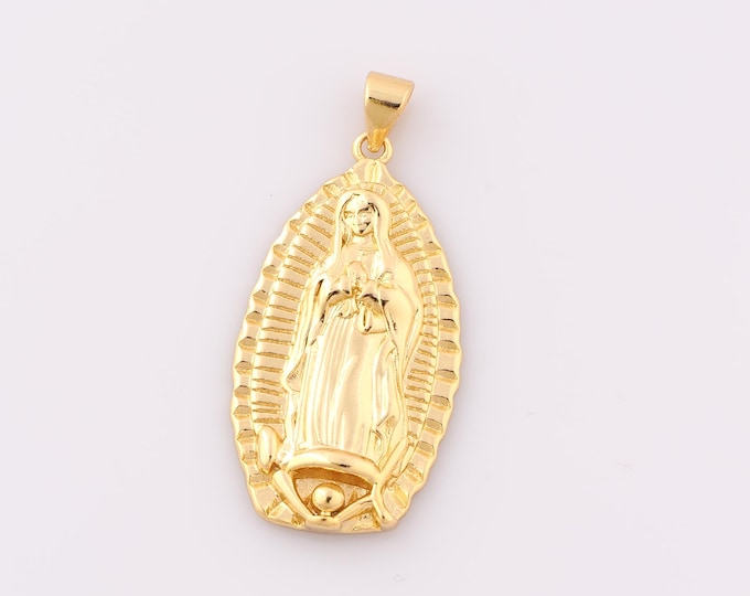1 pcs Gold Virgin Mary Pendant,18K Gold Filled Religious Charm,Catholic Charm DIY Bracelet Necklace Jewelry Making Findings Supply