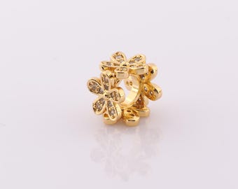 1 pcs 18K Gold Filled Flower Spacer Beads,Large Hole Beads,Flower Beads for DIY Jewelry Making Findings Supply