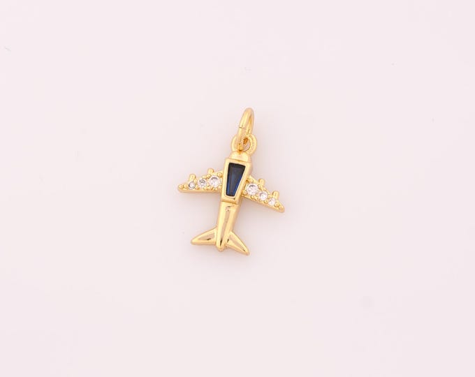 1 pcs Gold CZ Airplane Pendant,18K Gold Filled Airplane Charm,Airplane Charms DIY Bracelet Necklace Jewelry Making Findings Supply