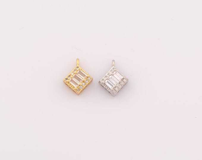 1 pcs Gold CZ Square Pendant,18K Gold Filled Square Charm,Square Charms DIY Bracelet Necklace Jewelry Making Findings Supply