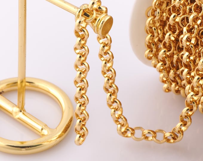 1 Meter Gold Rolo Chain, 18K Gold Filled Semi Finished Chain, Specialty Chains, DIY Jewelry Making Supplies