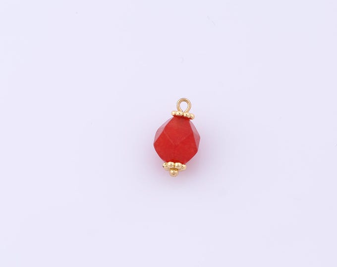 1 pcs Gold Energy Stone Pendant,18K Gold Filled Natural Stone Charm,Red Agate Charms DIY Bracelet Necklace Jewelry Making Findings Supply