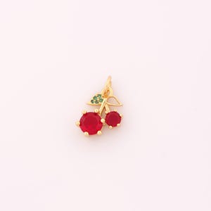 1 pcs Gold CZ Cherry Pendant,18K Gold Filled Fruit Charm,Cherry Charms DIY Bracelet Necklace Jewelry Making Findings Supply
