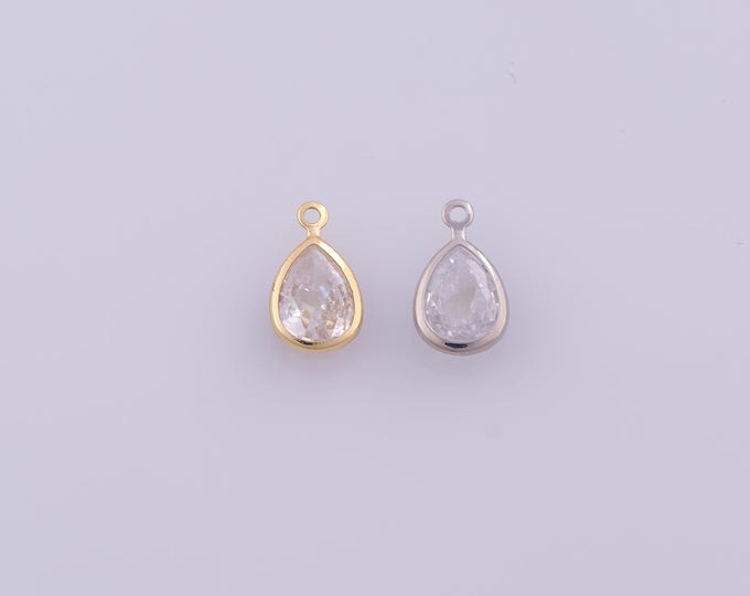 1 pcs Gold CZ Water Drop Pendant,18K Gold Filled Tear Drop Charm,Water Drop Charms DIY Bracelet Necklace Jewelry Making Findings Supply