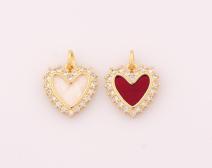 1 pcs Gold Enamel Heart Pendant,18K Gold Filled Love Charm,CZ Heart Charms DIY Bracelet Necklace Jewelry Making Findings Supply