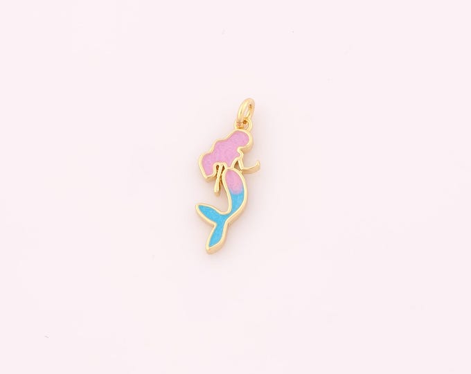 1 pcs Gold Enamel Mermaid Pendant,18K Gold Filled Fantasy Creature Charm,Mermaid Charms DIY Bracelet Necklace Jewelry Making Findings Supply