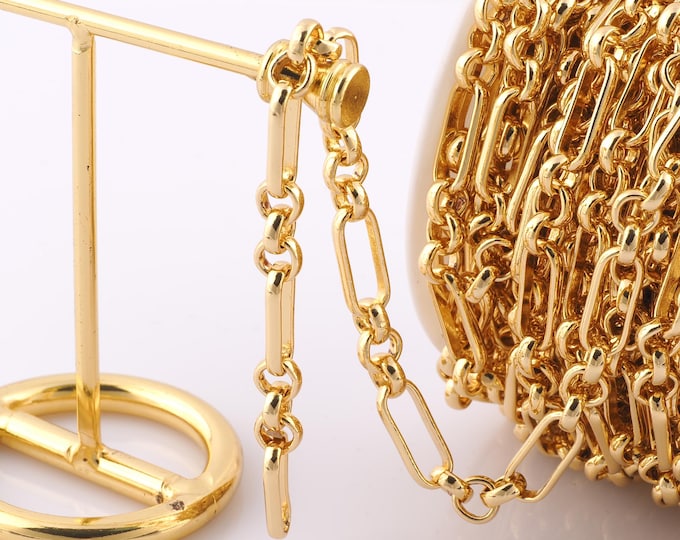 1 Meter Gold Figaro Chain, 18K Gold Filled Semi Finished Chain, Specialty Chains, DIY Jewelry Making Supplies
