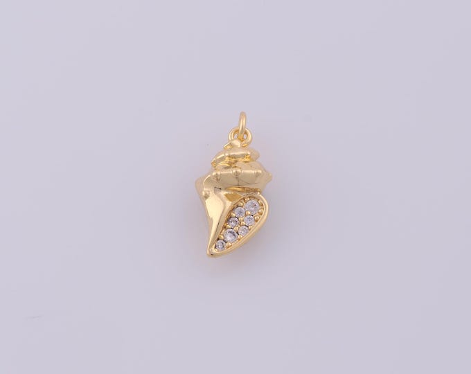 1 pcs Gold CZ Conch Pendant,18K Gold Filled Conch Charm,Conch Charms DIY Bracelet Necklace Jewelry Making Findings Supply
