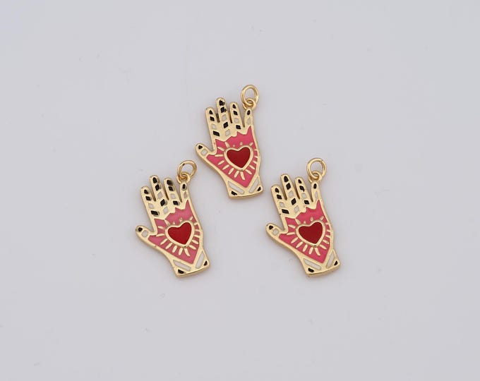 1 pcs Gold Heart Pendant,18K Gold Filled Hand Charm,Heart Charm DIY Bracelet Necklace Jewelry Making Findings Supply