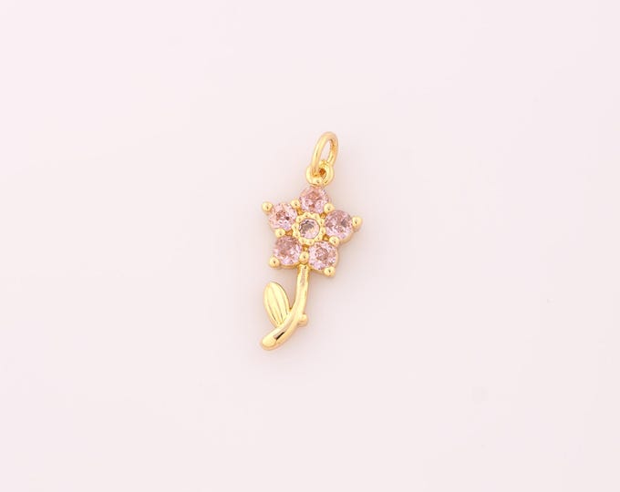 1 pcs Gold CZ Flower Pendant,18K Gold Filled Flower Charm,Flower Charms DIY Bracelet Necklace Jewelry Making Findings Supply
