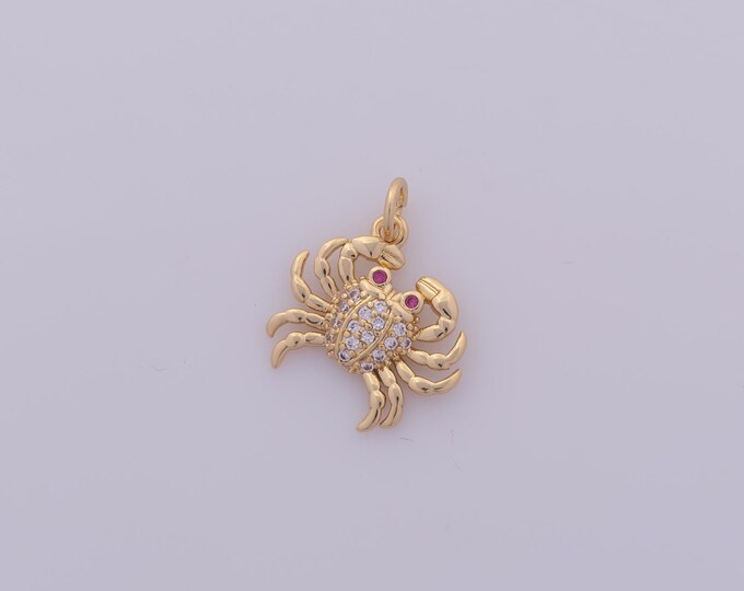 1 pcs Gold CZ Crab Pendant,18K Gold Filled Marine Life Charm,Crab Charms DIY Bracelet Necklace Jewelry Making Findings Supply