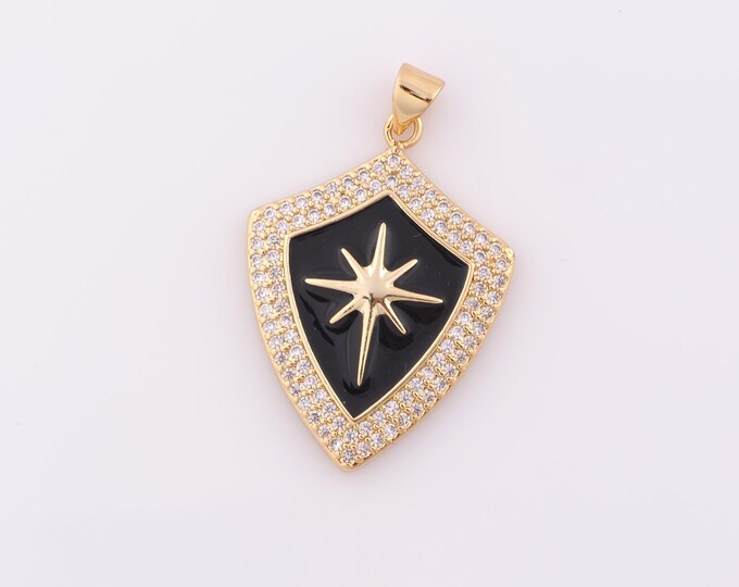 1 pcs Gold CZ Shield Pendant,18K Gold Filled North Star Charm,Polaris Charm DIY Bracelet Necklace Jewelry Making Findings Supply