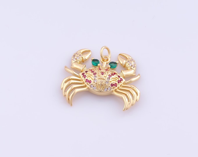 1 pcs Gold CZ Crab Pendant,18K Gold Filled Marine Life Charm,Crab Charms DIY Bracelet Necklace Jewelry Making Findings Supply