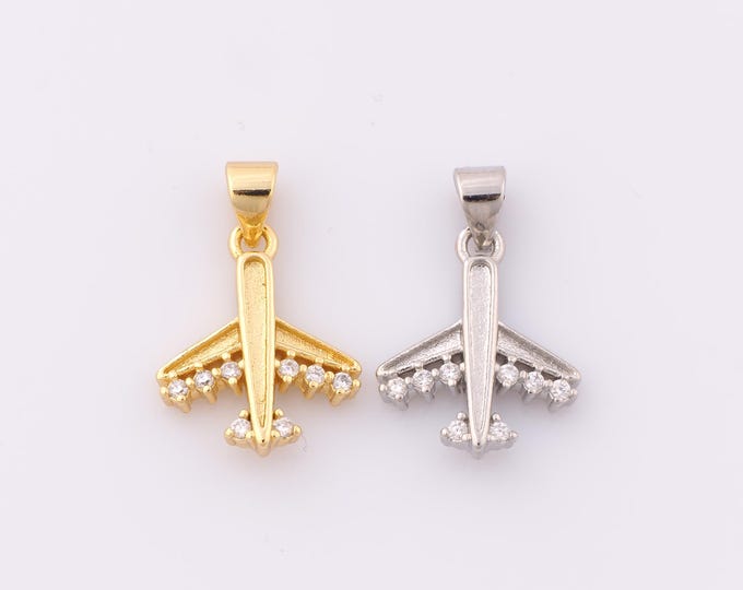 1 pcs Gold CZ Airplane Pendant,18K Gold Filled Airplane Charm,Airplane Charm DIY Bracelet Necklace Jewelry Making Findings Supply