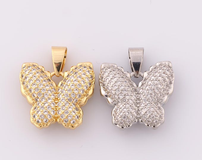 1 pcs Gold CZ Butterfly Pendant,18K Gold Filled Butterfly Charm,Butterfly Charm DIY Bracelet Necklace Jewelry Making Findings Supply
