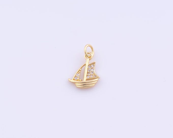 1 pcs Gold CZ Boat Pendant,18K Gold Filled Boat Charm,Boat Charms DIY Bracelet Necklace Jewelry Making Findings Supply