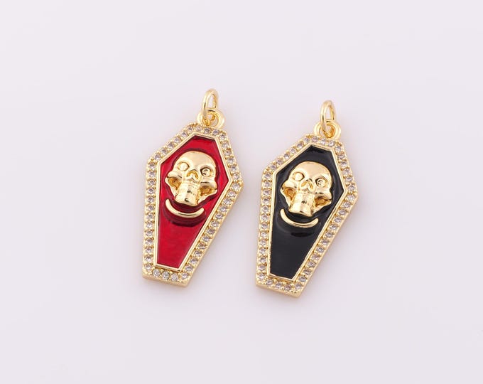 1 pcs Gold CZ Coffin Pendant,18K Gold Filled Skull Charm,Coffin Charm DIY Bracelet Necklace Jewelry Making Findings Supply
