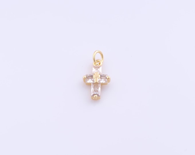 1 pcs Gold CZ Cross Pendant,18K Gold Filled Religious Charm,Christian Charms DIY Bracelet Necklace Jewelry Making Findings Supply