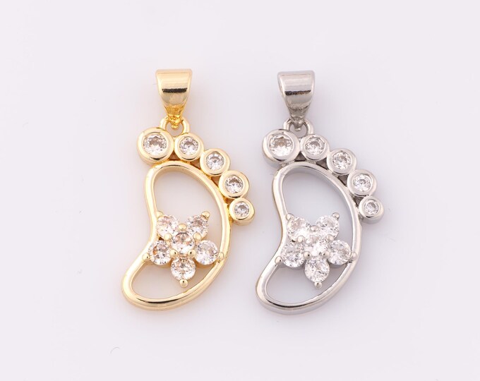 1 pcs Gold CZ Foot Pendant,18K Gold Filled Flower Charm,Foot Charm DIY Bracelet Necklace Jewelry Making Findings Supply