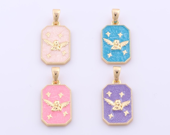 1 pcs Gold Enamel Angel Pendant,18K Gold Filled Cupid Charm,Angel Wings Charms DIY Bracelet Necklace Jewelry Making Findings Supply