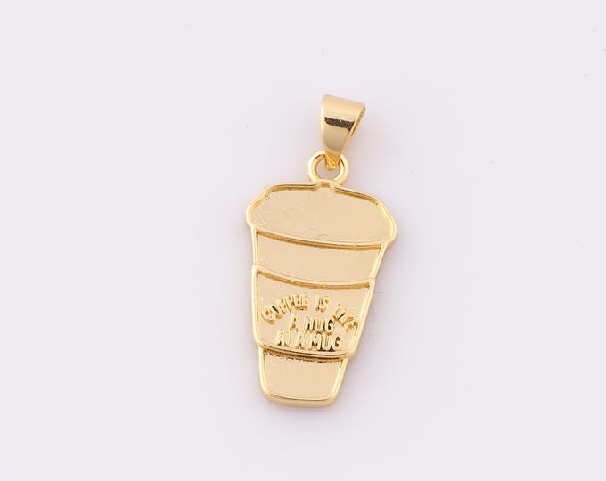 1 pcs Gold Coffee Cup Pendant,18K Gold Filled Coffee Charm,Minimalist Charm DIY Bracelet Necklace Jewelry Making Findings Supply