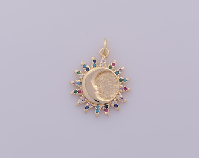 1 pcs Gold CZ Sun Pendant,18K Gold Filled Moon Face Charm,Celestial Charms DIY Bracelet Necklace Jewelry Making Findings Supply
