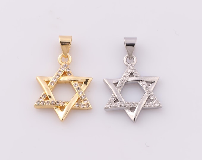 1 pcs Gold CZ Jewish Star Pendant,18K Gold Filled David Star Charm,Hexagram Charms,DIY Bracelet Necklace Jewelry Making Findings Supply