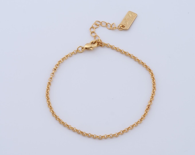 1 Str Gold Rolo Bracelet, 18K Gold Filled Square Bracelet,Lobster Clasp Bracelet, Fashion Bracelet, Gift For Her