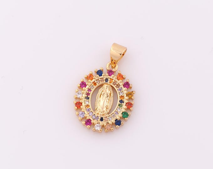 1 pcs Gold CZ Virgin Mary Pendant,18K Gold Filled Religion Charm,Catholic Charm DIY Bracelet Necklace Jewelry Making Findings Supply