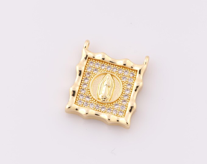 1 pcs Gold CZ Virgin Mary Pendant,18K Gold Filled Religious Charm,Catholic Charm DIY Bracelet Necklace Jewelry Making Findings Supply